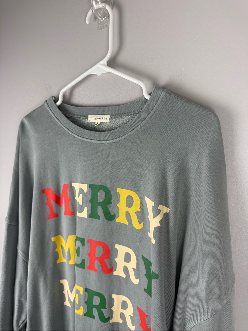 Modish Rebel Women’s Slate Merry Oversized Long Sleeve Crew Neck Sweater SZ L